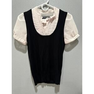 Combination Jumper & Blouse Black & Cream  Ruffled Bow Dress